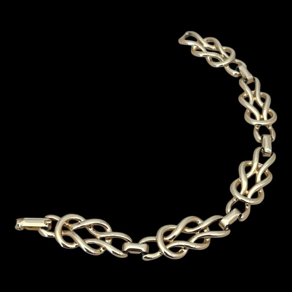 Vintage 1980s Gold Tone Bracelet Chunky Interlocking Knot Link - 4X